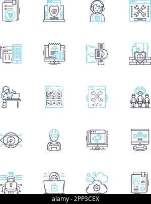 Lineare Symbole für Mobilität eingestellt. Transport, Bewegung, Transit, Reisen, Pendeln, Fahren, Navigationslinienvektor und Konzeptschilder. Mobilität,Fluss Stock Vektor