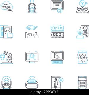 Lineare Symbole für soziale Nervosität gesetzt. Verbindungen, Interaktion, Nerking, Community, Zusammenarbeit, Interaktionen, Beziehungen Linienvektor und Konzeptzeichen Stock Vektor