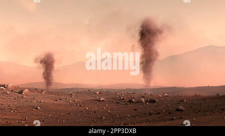 Dust Devils auf dem Planeten Mars Stockfoto