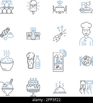 Adventure Travel Line Icons Kollektion. Expedition, Trekking, Safari, Erkundungen, Rafting, Cliffdiving, Mountaineering Vektor und lineare Darstellung Stock Vektor