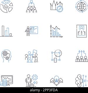 Symbolsammlung für Marktsegmentierungslinien. Demografie, Psychografie, Geografie, Targeting, Nische, Verhalten, Merkmalsvektor und linear Stock Vektor