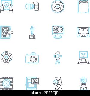 Lineare Symbole für Handelsfotografie eingestellt. Commerce, Business, Transactions, Deals, Transactions, Linienvektor und Konzeptzeichen für Umtauschvorgänge, Vereinbarungen Stock Vektor