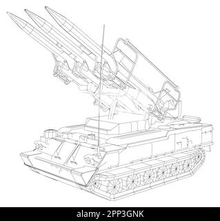 Flak-Raketenabwehrsystem. Raketen und Granaten. Spezielle militärische Ausrüstung. Luftangriff. Militärmaschine. Vektor erstellt von 3D Stock Vektor