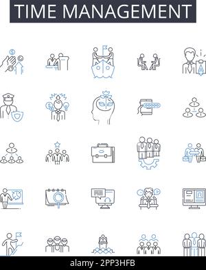 Zeitsymbole für das Zeitmanagement. Zielsetzung, Aufgabenplanung, Projektplanung, Priorisierungsmethode, Workload-Management, Abgabetermin Stock Vektor