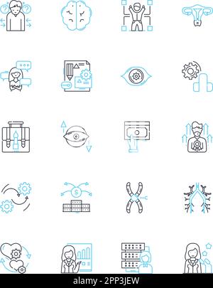 Bürgerliche Freiheiten - Lineare Symbole gesetzt. Freiheit, Gleichheit, Rechte, Privatsphäre, Justiz, Liberty, Democracy Line Vektor und Concept Schilder. Verfassung, Frei Stock Vektor