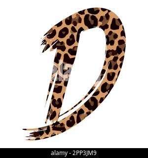 Der Buchstabe D Leopardendruck ist ein Großbuchstabe auf weißem Hintergrund Stock Vektor