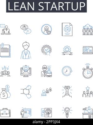 Symbolsammlung für Lean Startup Line. Agile Entwicklung, Scrum-Methodik, Minimum Viable Product, Kundenerkennung, schnelle Iteration, Wachstumshacking Stock Vektor
