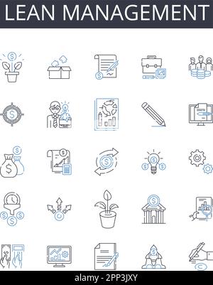 Symbolsammlung für Lean Management-Linien. Agiles Management, Umweltfreundliche Energie, Saubere Technologie, Kreatives Arbeiten, Digitales Marketing, Dynamische Führung Stock Vektor