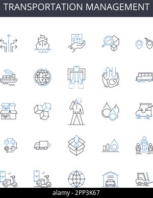 Symbolsammlung für Transportmanagement-Linien. Finanzplanung, Projektmanagement, Produktentwicklung, Risikobewertung, Geschäftsverwaltung Stock Vektor