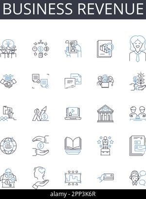 Symbolsammlung für Umsatzpositionen. Einkommensquelle, Mentalgewinn, Steuergewinn, kommerzieller Umsatz, finanzielle Erträge, Ertragspotenzial, Handel Stock Vektor