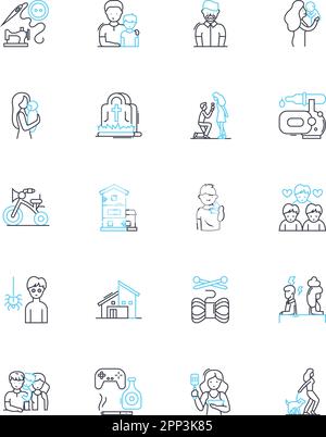 Lineare Symbole für persönliches Wachstum gesetzt. Empowerment, Veränderung, Transformation, Bewusstsein, Reflexion, Denkweise, Weglinienvektor und Konzeptschilder. Sich Selbst. Stock Vektor