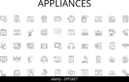 Symbolsammlung für die Appliances-Zeile. Eiweiß, Kohlenhydrate, Ballaststoffe, Vitamine, Mineralien, Makronährstoffe, Mikronährstoffe, Vektor und lineare Darstellung Stock Vektor