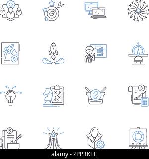 Schema der Symbolsammlung der Aktionszeile. Strategie, Plan, Blueprint, Taktik, Ansatz, Methodik, Programmvektor und lineare Darstellung. Roadmap Stock Vektor
