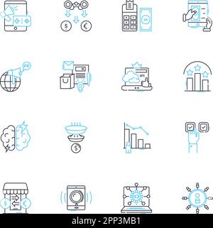 Lineare Symbole im Cyber-Universum gesetzt. Virtualität, Vernetizens, Cyberspace, Interkonnektivität, Technokultur, Kybernetik, Eintauchlinienvektor und Konzept Stock Vektor