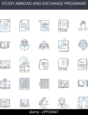 Studieren Sie im Ausland, und tauschen Sie Programme aus. Hausmannskost, globale Küche, Fast Food, gute Küche, klassische Literatur, Moderne Fiktion Stock Vektor