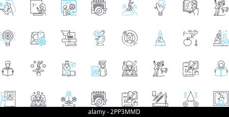 Lineare Symbole für die Hochschule gesetzt. Lernen, Verfolgen, Stipendium, Wissen, Wachstum, Success, Challenge Line Vector und Concept Signs. Vielfalt, Erfahrung Stock Vektor