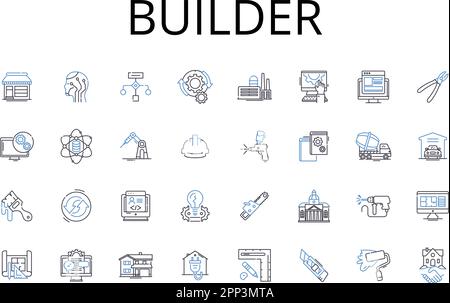 Symbolsammlung für Builder-Zeilen. Architekt, Baumeister, Auftragnehmer, Handwerker, Hersteller, Hersteller, Producer-Vektor und lineare Darstellung Stock Vektor