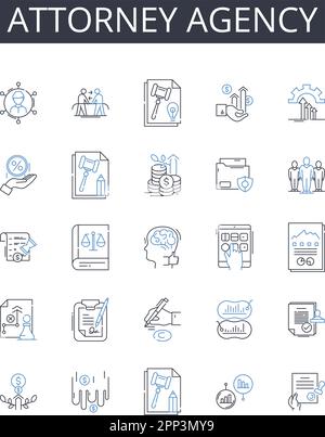 Symbolsammlung der Anwaltsagentur. Anwaltskanzlei, Anwaltskanzlei, Anwaltskanzlei, Rechtsagentur, Anwaltskanzlei, Barrister Stock Vektor