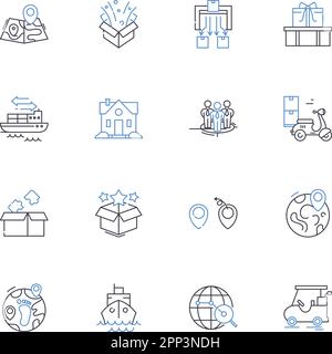 Symbolsammlung für Lieferlogistik. Fulfillment, Dispatch, Transport, Routing, Shipment, Verteilung, Lagerhaltungsvektor und linear Stock Vektor