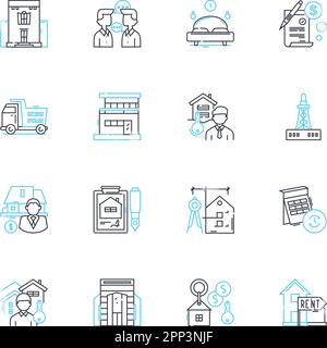 Symbole für lineare Landung eingestellt. Terrain, Boden, Erde, Boden, Landschaft, Grundstücks-, Flächen- und Konzeptzeichen. Homestead, Farmland, Meadow Umriss Stock Vektor