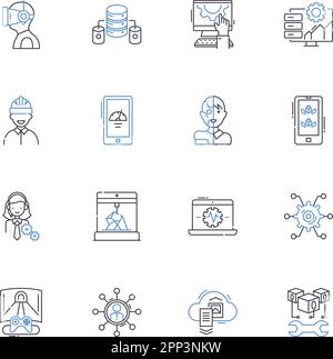 Liniensymbole für Predictive Analytics. Prognosen, Modellierung, maschinelles Lernen, Vorhersage, Data Mining, Analytics, Insight Vector und linear Stock Vektor
