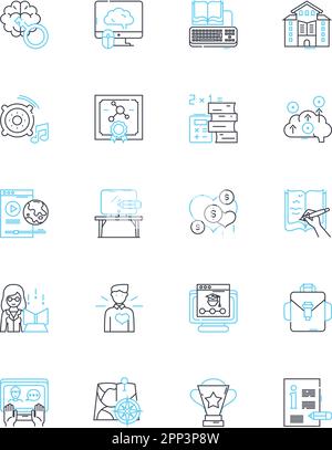 Linearer Symbolsatz für kognitiven Nutzen. Intelligenz, Gedächtnis, Fokus, Klarheit, Lernen, Wahrnehmungs-, Kognitionslinienvektor- und Konzeptzeichen. Vernunft Stock Vektor