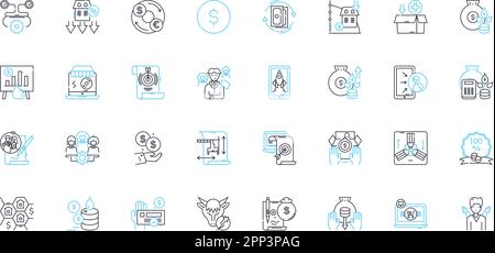 Linearer Symbolsatz für den Staatshaushalt. Zuweisung, Defizit, Überschuss, Einnahmen, Ausgaben, Steuerzeichen, Vektor- und Konzeptzeichen der Bilanzlinie. Inflation, Steuer Stock Vektor