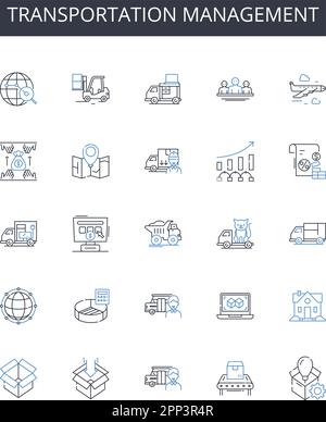 Symbolsammlung für Transportmanagement-Linien. Finanzplanung, Projektmanagement, Produktentwicklung, Risikobewertung, Geschäftsverwaltung Stock Vektor