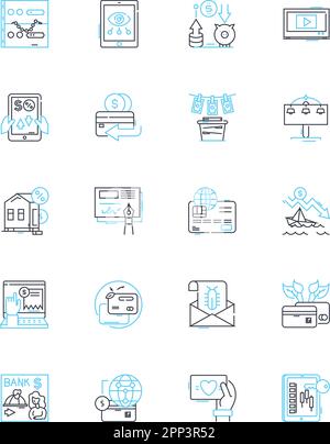 Lineare Symbole für papierlose Zahlungen festgelegt. Elektronisch, Digital, Online, Sofort, Sicher, Praktische mobile Linienvektor- und Konzeptschilder. Kontaktlos Stock Vektor