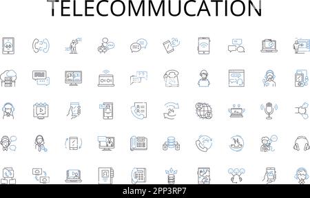 Symbolsammlung für Telekommunikationsleitungen. Aufstieg, Beförderung, Nerking, Fähigkeiten, Bildung, Erfahrung, Führungsvektor und lineare Illustration Stock Vektor