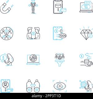 Computerunternehmen - Lineare Symbole gesetzt. Nerking, Sicherheit, Cloud, Automatisierung, Analysen, Integrations-, Virtualisierungs- und Konzeptzeichen. Daten Stock Vektor