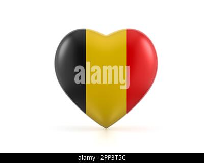 Belgische Herzflagge auf weißem Hintergrund. 3D Abbildung. Stockfoto
