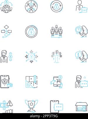 Computerunternehmen - Lineare Symbole gesetzt. Nerking, Sicherheit, Cloud, Automatisierung, Analysen, Integrations-, Virtualisierungs- und Konzeptzeichen. Daten Stock Vektor
