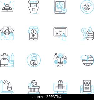 Lineare Symbole für Marketingstrategie. Segmentierung, Branding, Werbung, Positionierung, Ausrichtung, Promotion, Differenzierungslinienvektor und Konzept Stock Vektor