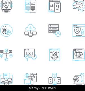Agiles Design mit linearen Symbolen. Flexibilität, Zusammenarbeit, Iteration, Effizienz, Anpassungsfähigkeit, Innovation, kundenorientierter Linienvektor und Konzept Stock Vektor
