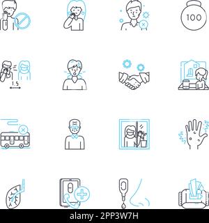 Lineare Symbole für Internetsicherheit festgelegt. Verschlüsselung, Firewall, Malware, Phishing, Trojaner, Schwachstellen, Hacking-Linienvektor und Konzeptzeichen. Cyberkriminalität Stock Vektor