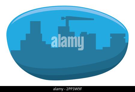 Glänzend blaue Form mit Silhouette einer Stadt im Bau auf weißem Hintergrund. Stock Vektor