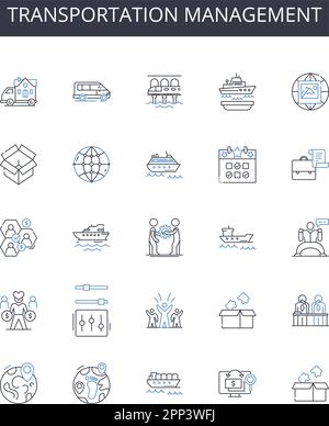 Symbolsammlung für Transportmanagement-Linien. Finanzplanung, Projektmanagement, Produktentwicklung, Risikobewertung, Geschäftsverwaltung Stock Vektor