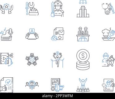 Symbolsammlung für Mobile Marketing Line. Optimierung, Interaktion, Analysen, SMS, Geotargeting, App, standortbasierter Vektor und lineare Darstellung. QR Stock Vektor