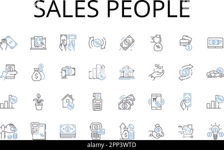 Symbolsammlung für die Positionen der Vertriebsmitarbeiter. Vertriebsmitarbeiter, Marketingagenten, Kundenmanager, Geschäftsentwickler, Ertragsgeneratoren, Kundenbetreuer Stock Vektor