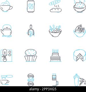 Nachhaltige Landwirtschaft – lineare Symbole gesetzt. Ökologisch, Regenerativ, Agroforst, Permakultur, Kompostierung, Hydrokultur, Vektor der Erntegutdrehungslinie und Stock Vektor