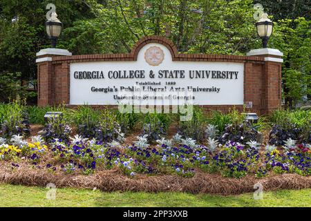 Eingangsschild zum Georgia College & State University in Milledgeville, Georgia. (USA) Stockfoto