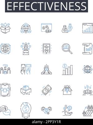 Symbolsammlung für Effectiveness Line. Effizienz, Produktivität, Leistungsfähigkeit, Leistungsfähigkeit, Leistung, Einflussvermögen, Eignungsvektor und linear Stock Vektor