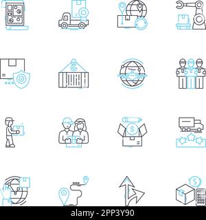 Lineare Symbole für Transportdienste festgelegt. Logistik, Versand, Lieferung, Transport, Versand, Vektor- und Konzeptzeichen für Versand, Transitlinie. Schlitten Stock Vektor