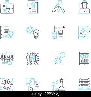 Lineare Symbole für Kosteneinsparungen. Sparsam, Wirtschaftlich, Effizient, Sparsam, Günstig, Günstig, Rabatt, reduzierte Linienvektoren und Konzeptzeichen. Erschwinglich Stock Vektor