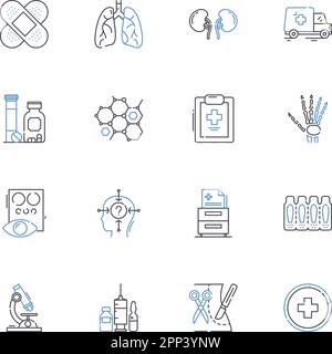 Sammlung der Herzliniensymbole. Herzschlag, Arrhythmie, Echokardiogramm, Blutdruck, Elektrokardiogramm, Myokardinfarkt, Angioplastie Stock Vektor