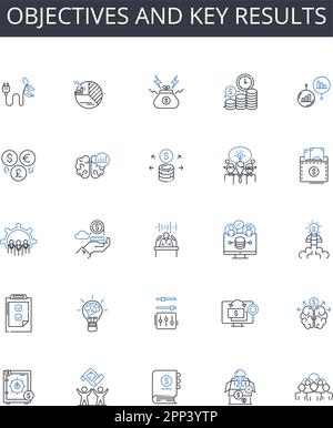 Symbolsammlung für Ziele und wichtige Ergebnisse. Ziele, Ziele, Ziele, Meilensteine, Benchmarks, Standards, Metrikvektor und lineare Darstellung Stock Vektor