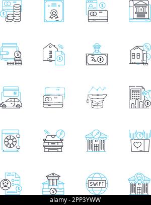 Lineare Symbole für virtuelle Zahlungen festgelegt. Digital, Online, Elektronisch, Sicher, Kontaktlos, E-Wallet, PayPal-Linienvektor und Konzeptzeichen. Kryptowährung Stock Vektor