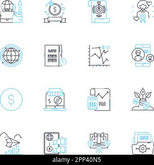 Lineare Symbole für Mtary Policy festgelegt. Inflation, Zinssätze, Gleichgewicht, Deflation, mein Vorrat, Anleihenmarkt, Währungslinienvektor und Konzeptzeichen Stock Vektor