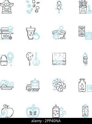 Linearer Symbolsatz für Eckladen. Komfort, Heftklammern, Lokal, Notwendigkeit, Schnell, Nachbarschaft, kleinformatige Linienvektoren und Konzeptschilder. Essential,Stock Stock Vektor